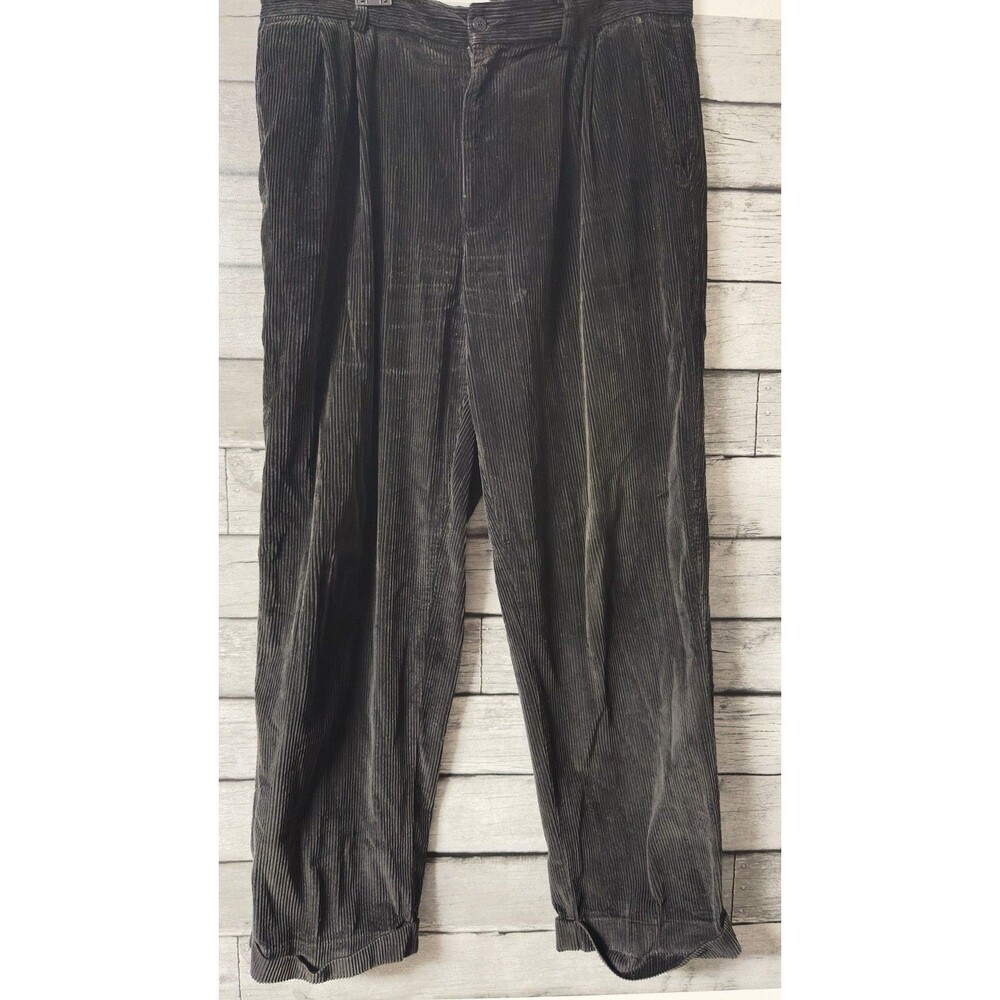 Vintage 90s Structure Pleated Cuffed Corduroy Straight Pants Black Men's - 38x32